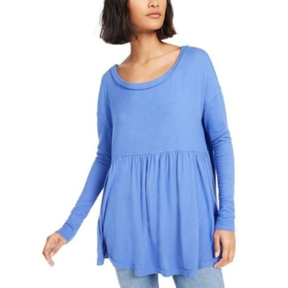 Free People Forever Your Girl Blue Babydoll Swing Top Flowy Tunic